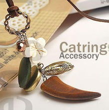 韓網熱銷波西米亞風木質牛角項鏈——毛衣鏈現貨特價促銷